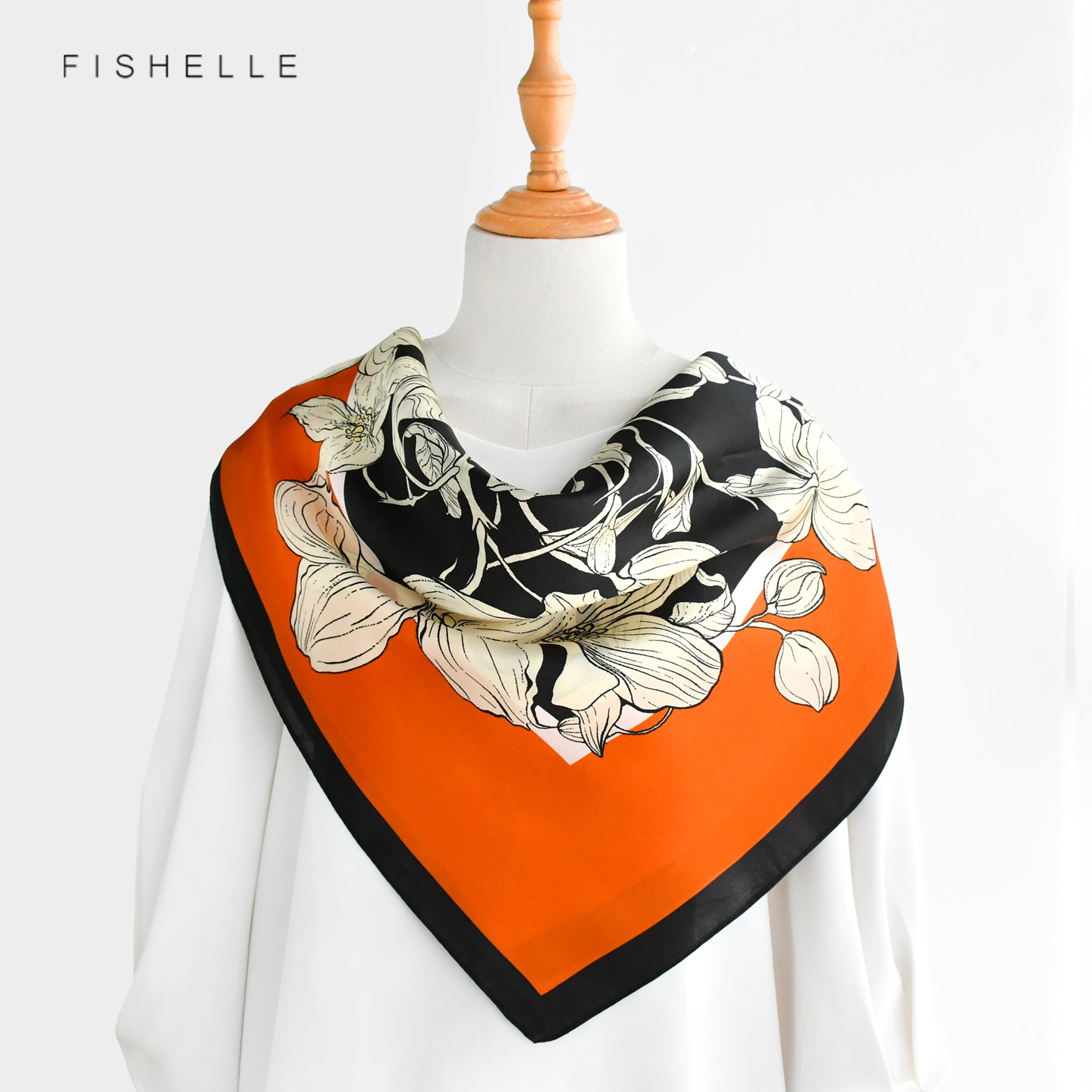 Orange Floral 100% Mulberry Si - đánh giá và giá Silk Neck Scarf