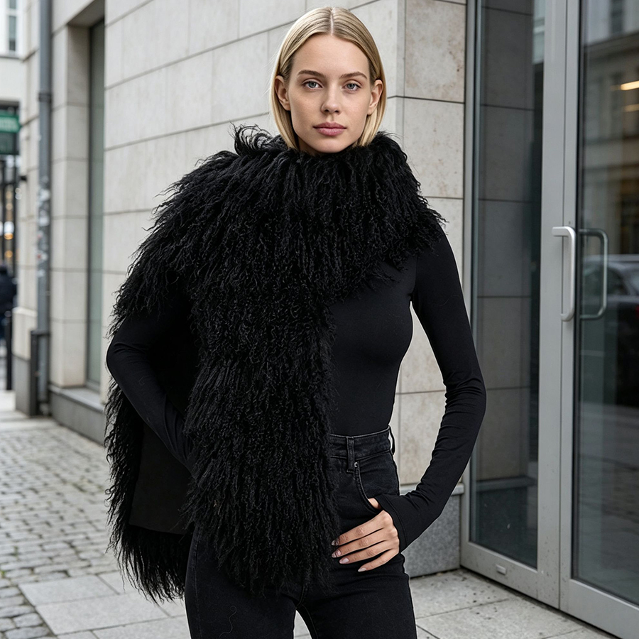 Long Brown Mongolian Fur Scarf - đánh giá và giá Stole Wedding Shawl